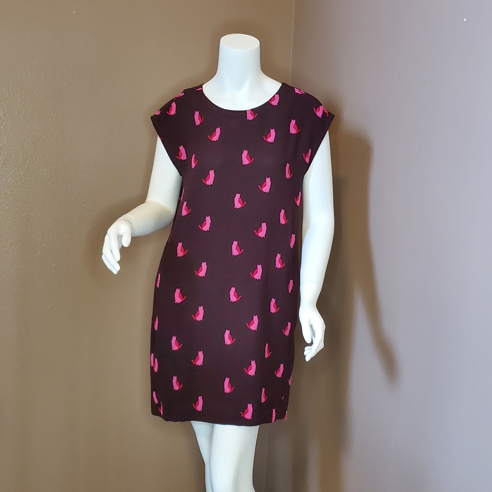 LOFT purple & pink cat print shift dress XS